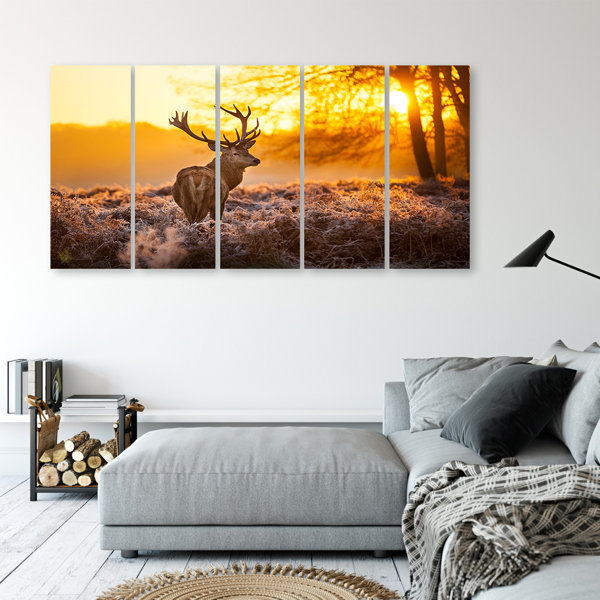 Union Rustic Leinwandbild Deer Forest Sunset Wayfair De